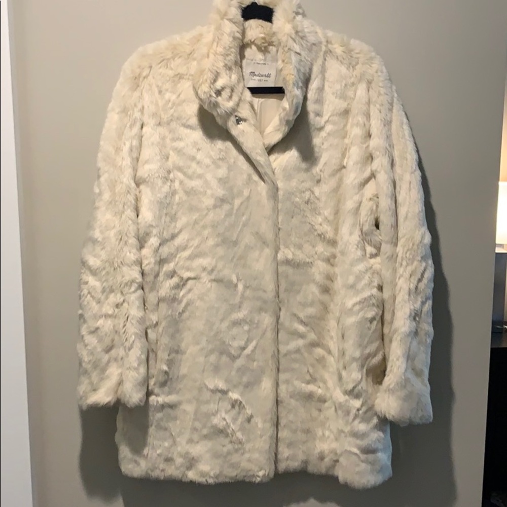 Madewell Faux Fur Coat, Cream, medium